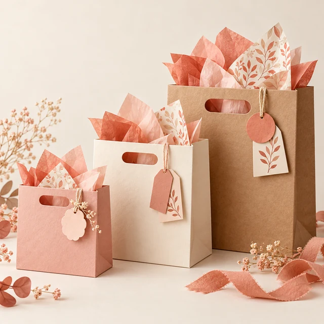 Three mini paper bags in small, medium and large sizes
