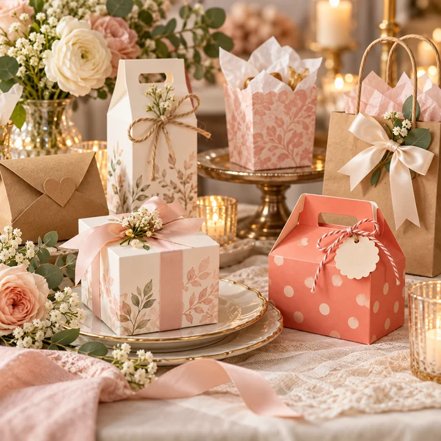Party and wedding favor packaging on a celebration table